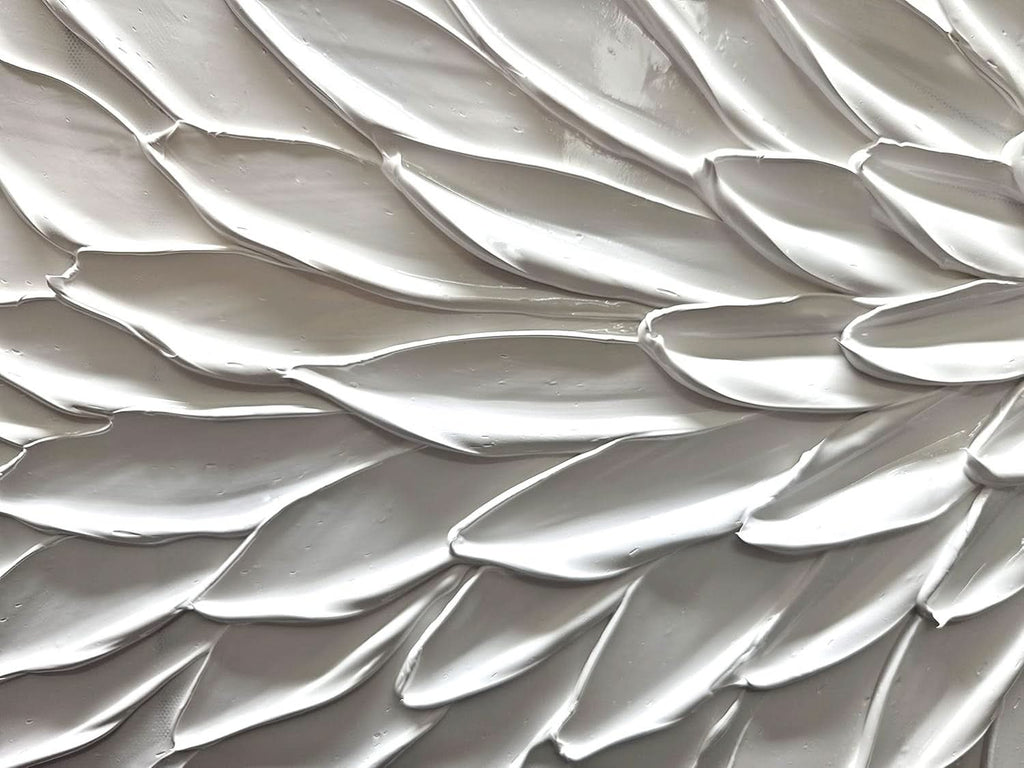 Intricately Textured Floral Wall Art 24x48 Hand-Painted White Canvas – image 8