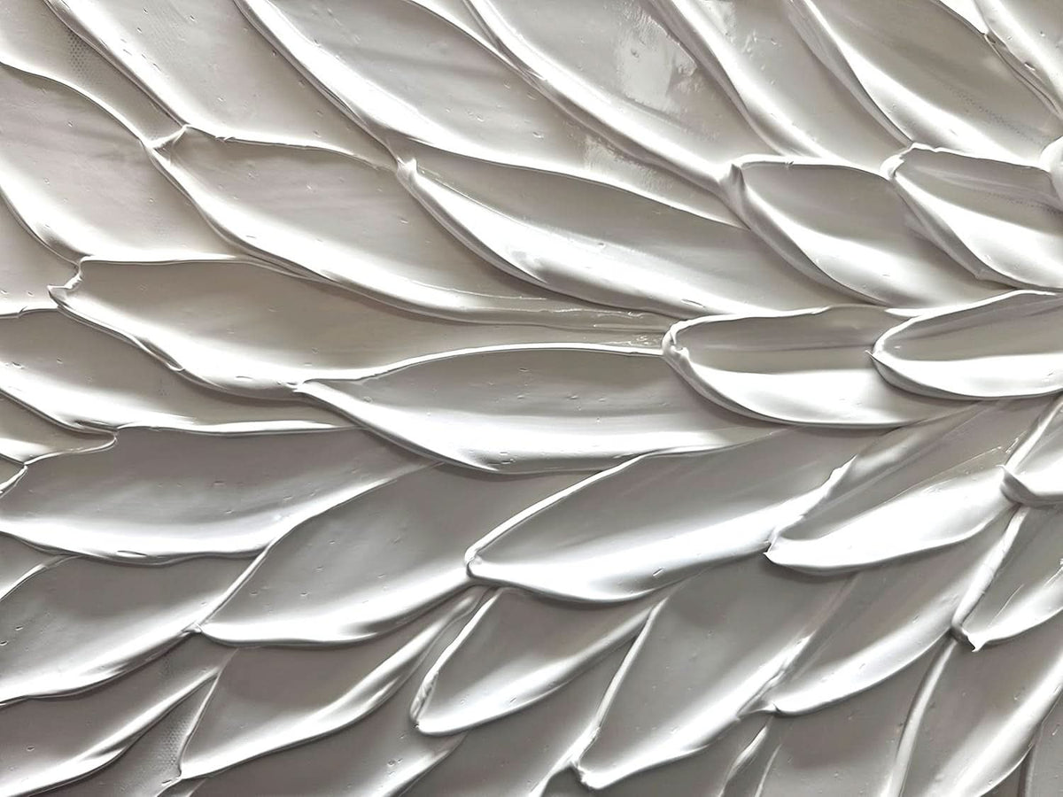 Intricately Textured Floral Wall Art 24x48 Hand-Painted White Canvas – image 8