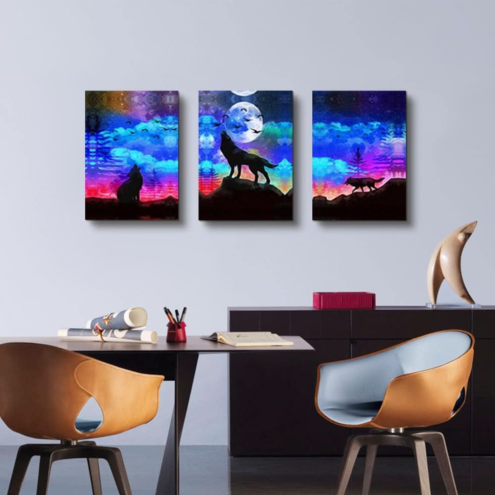 Wolf Boho Wall Art Set of 3 Canvas, 20x28 in for Living Room – image 4