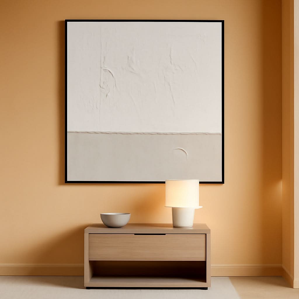 Abstract Wall Art 36x24 Hand-Painted White Grey for Living Room – main view