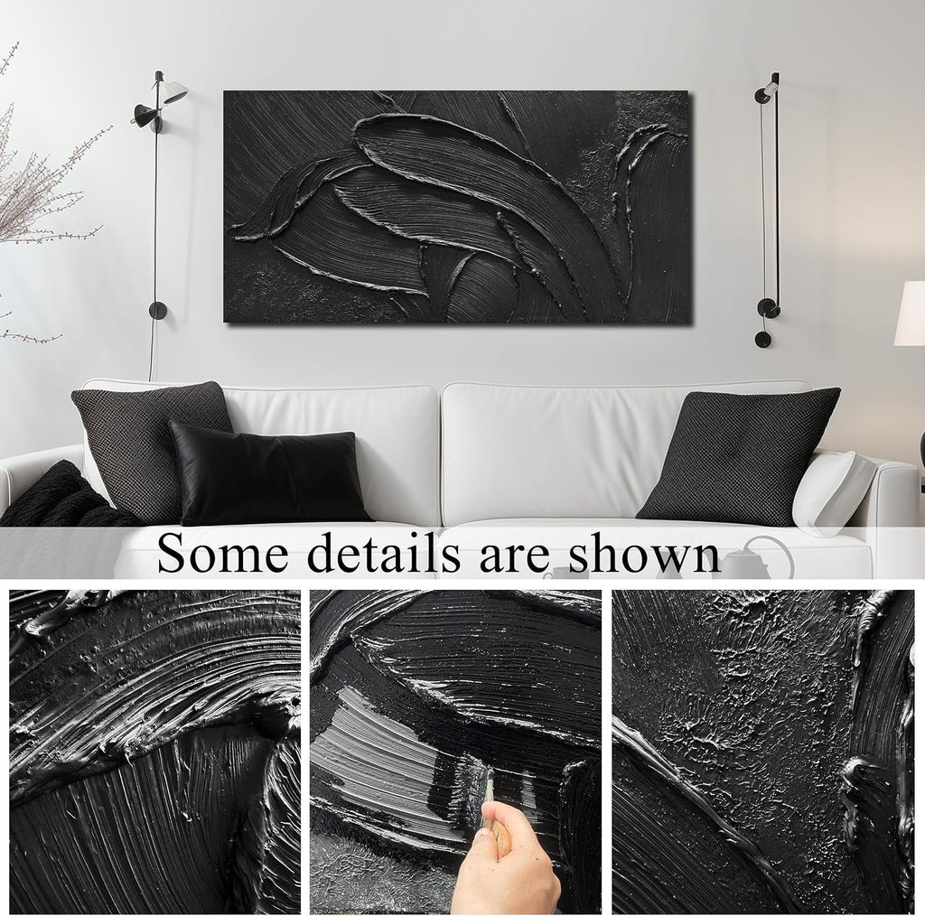 Midnight Abstract Wall Art 20x40 Hand-Painted Black Canvas – image 4