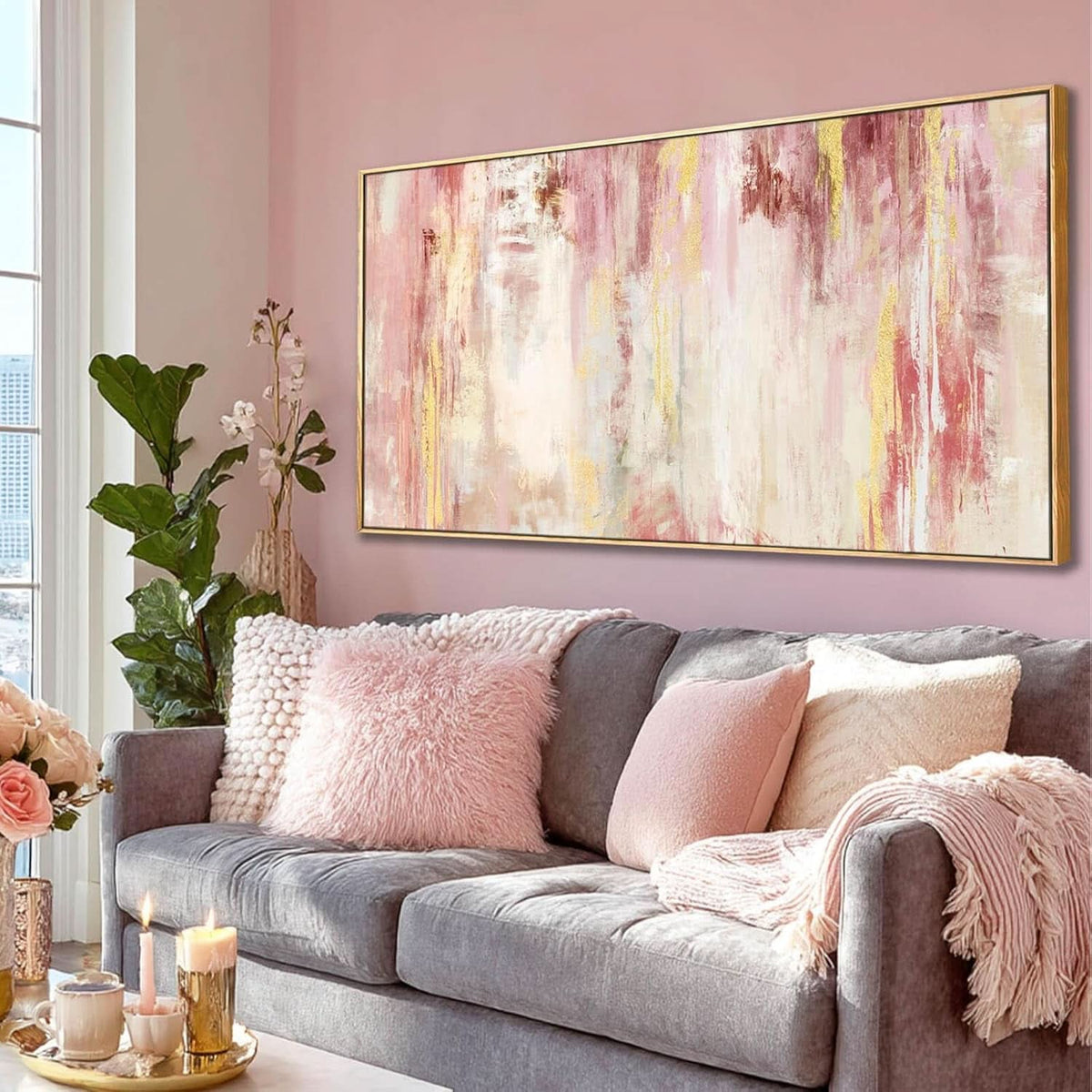 Abstract Wall Art 20x40 Framed Pink Canvas for Living Room – image 2