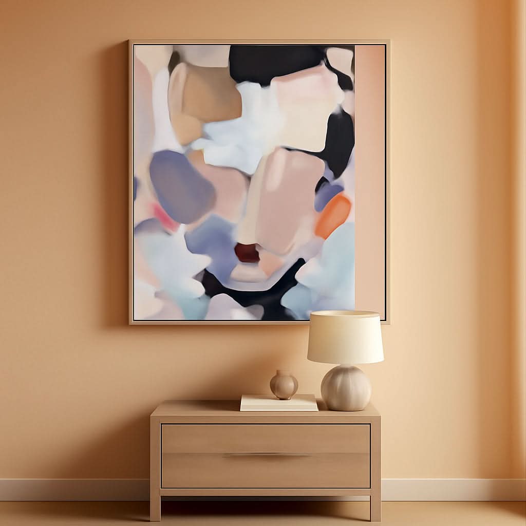 Face Black and White Abstract Wall Art 45x30 Hand-Painted Framed – main view