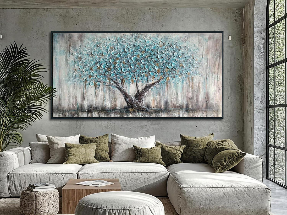 Tree of Life Landscape Wall Art 58x29 Framed Teal Canvas – image 3