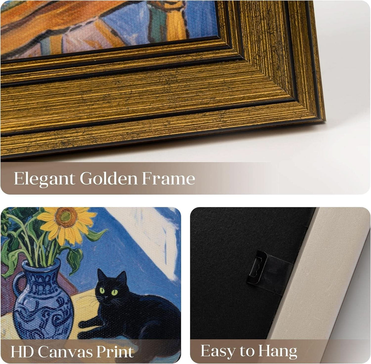 Cat Sunflowers Wall Art Framed Canvas for Living Room – image 4