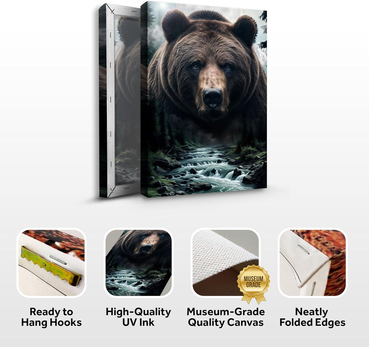 Grizzly Bear Wall Art 24x36 Brown Canvas for Living Room – image 3