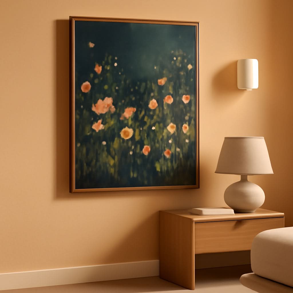 Wildflower Floral Wall Art Framed Emerald Green for Living Room – main view