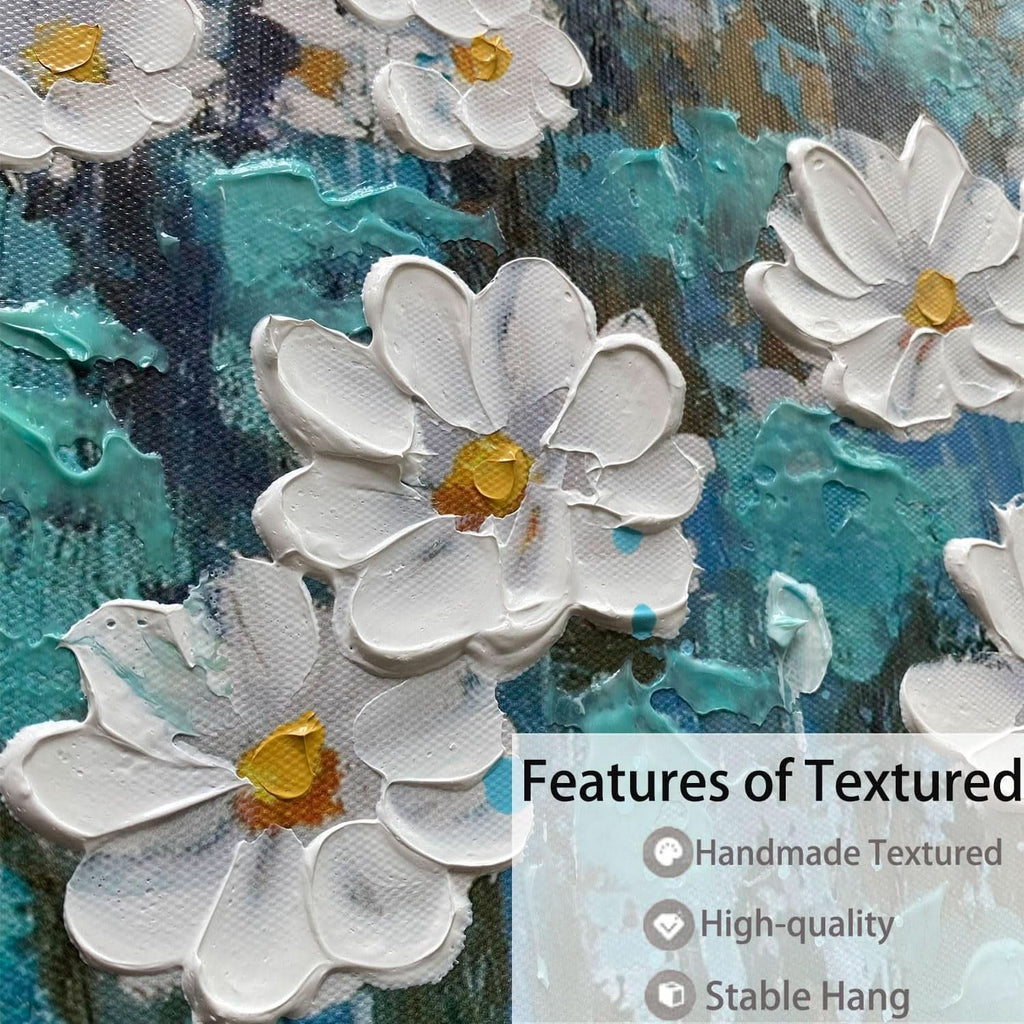 Daisy Textured Canvas Wall Art 58x29 Hand-Painted for Living Room – image 3