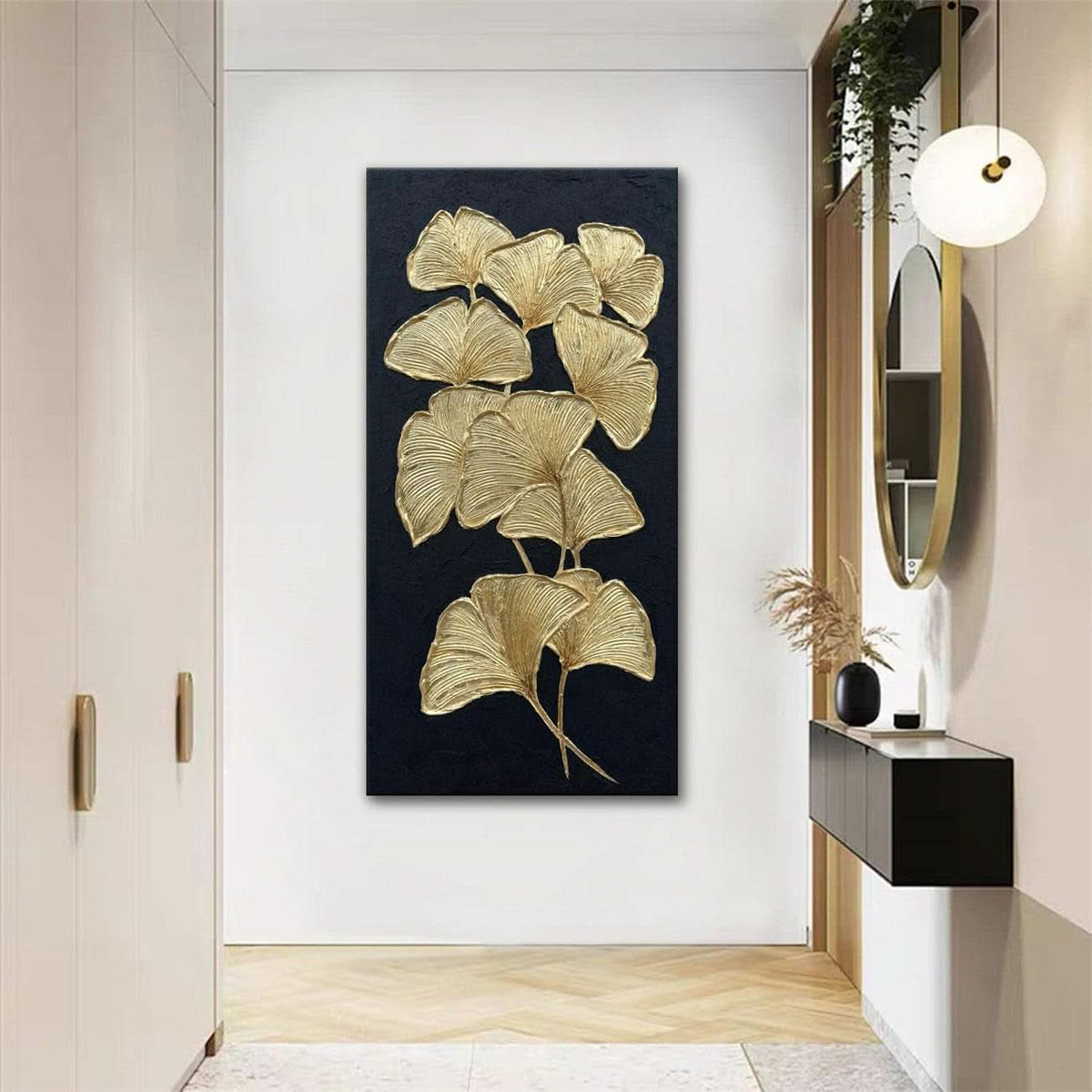 Ginkgo Gold Wall Art Hand-Painted Canvas for Living Room – image 3