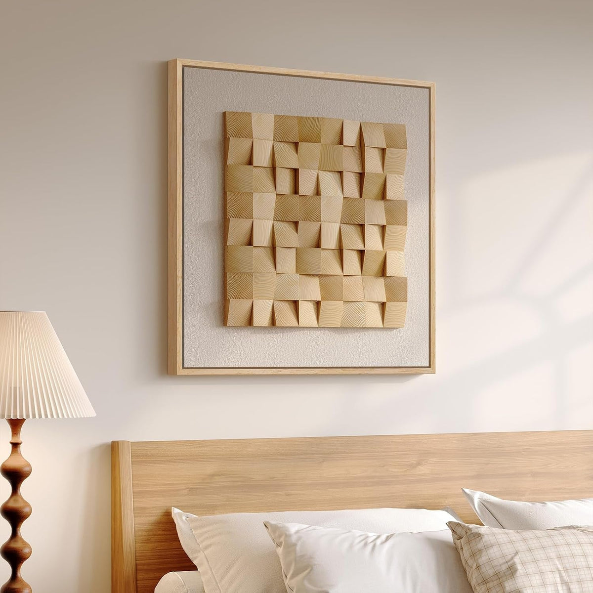 Wood Geometric Textured Modern Wall Art 28x28 Framed Beige – image 6