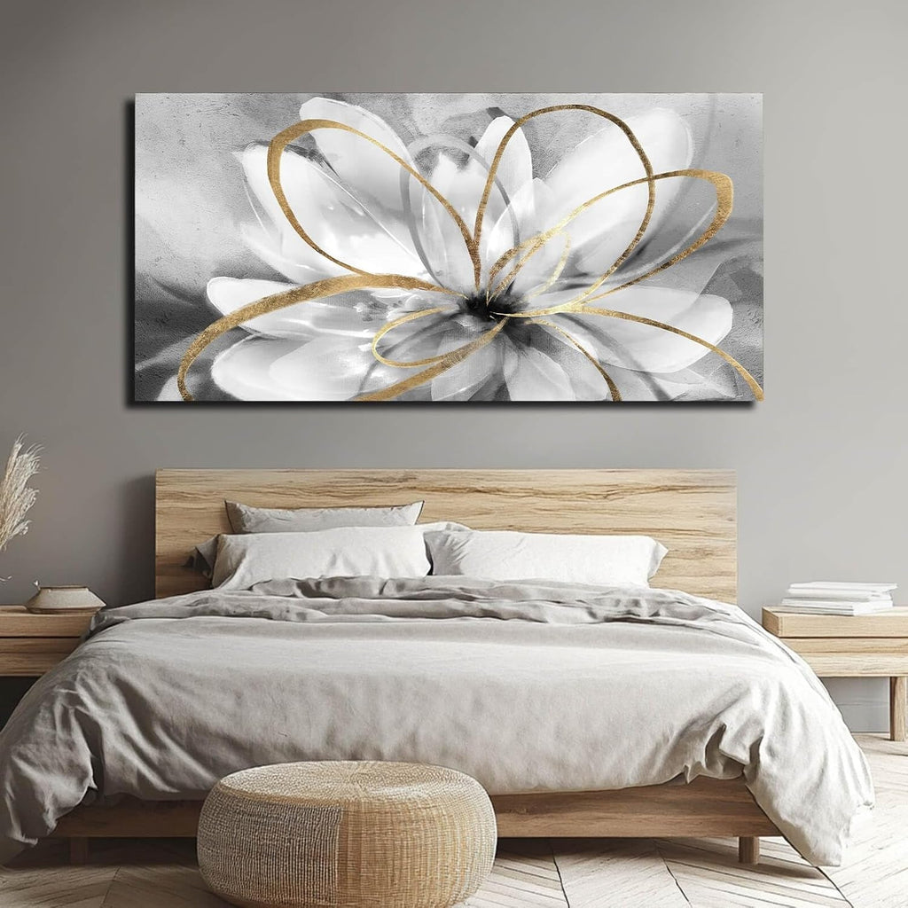 Flower Abstract Floral Wall Art 30x60 White Canvas – image 3