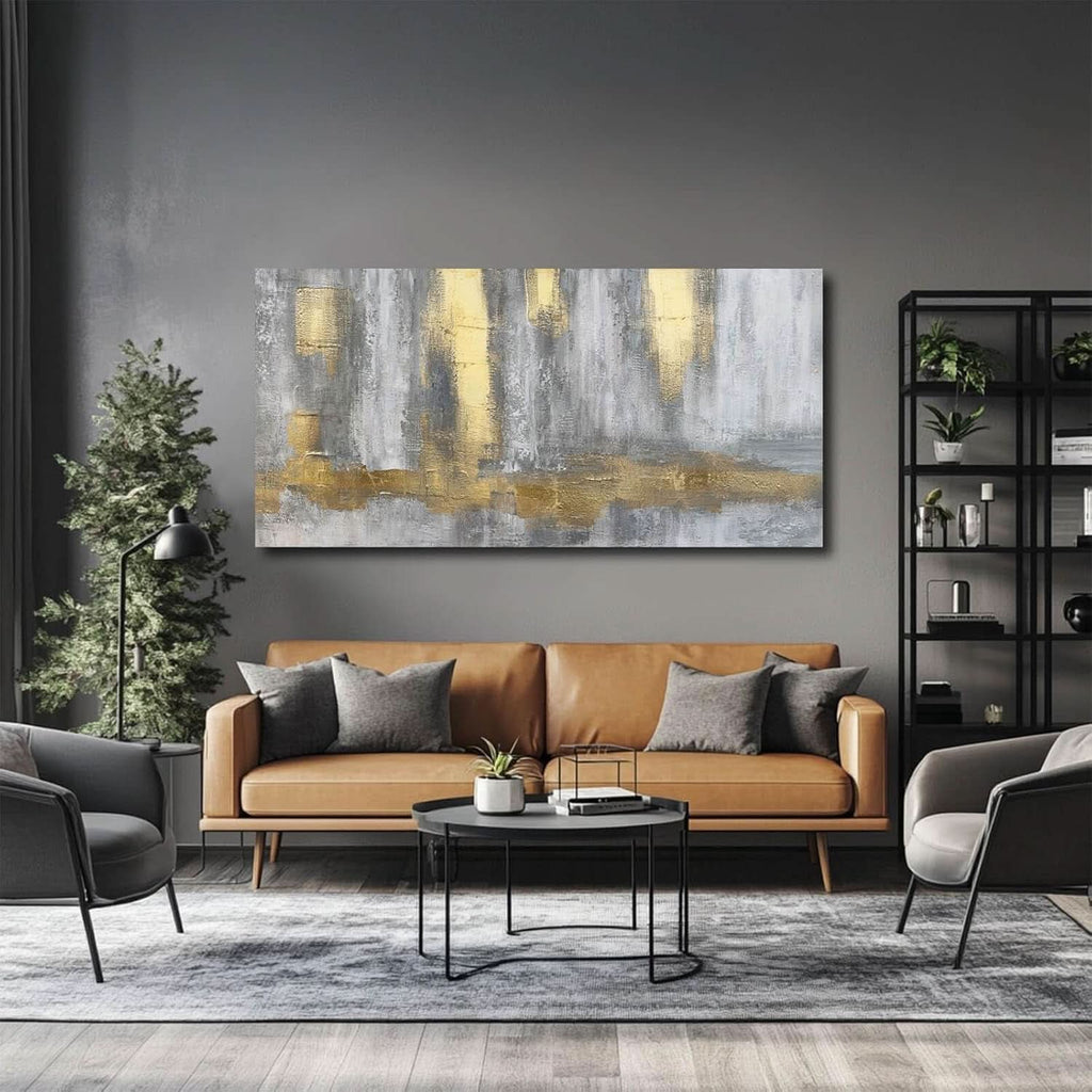 Velvet Textured Gold Wall Art 24x48 Canvas for Living Room – image 2
