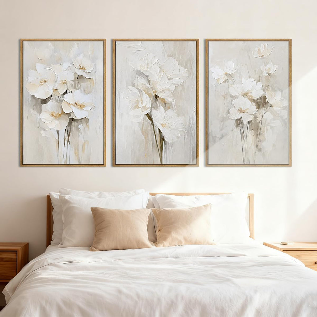 Floral Wall Art 24x36 Framed Beige Canvas for Living Room – image 4