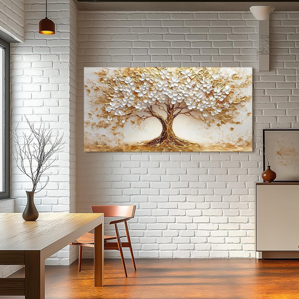 Tree of Life Landscape Wall Art 29x57 White Gold Canvas – image 2