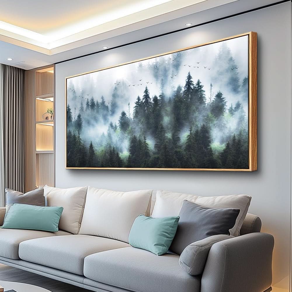 Forest Artisan Fog Landscape Wall Art 24x48 Framed Canvas – main view
