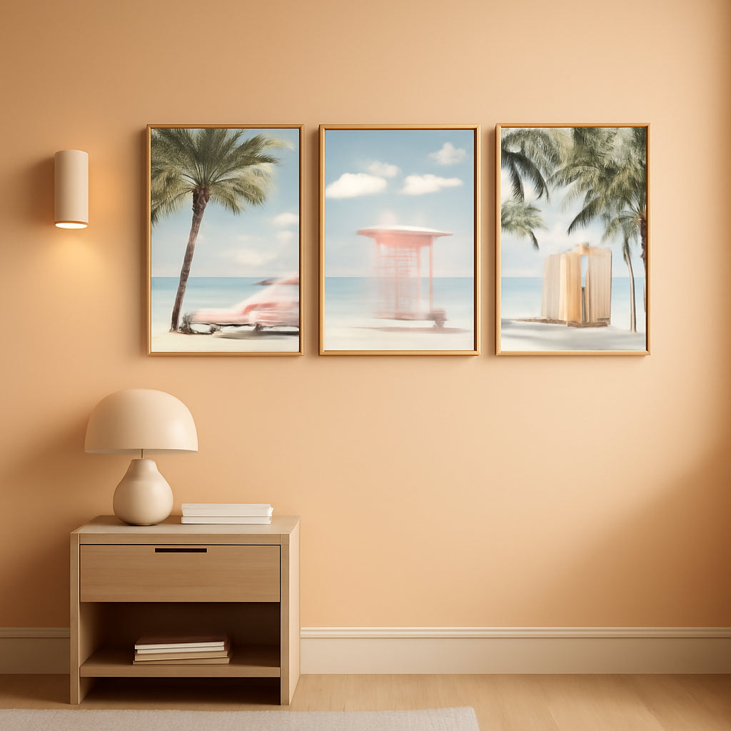 Seascape Ocean Coastal Wall Art 16x24 Framed Pink Canvas – main view