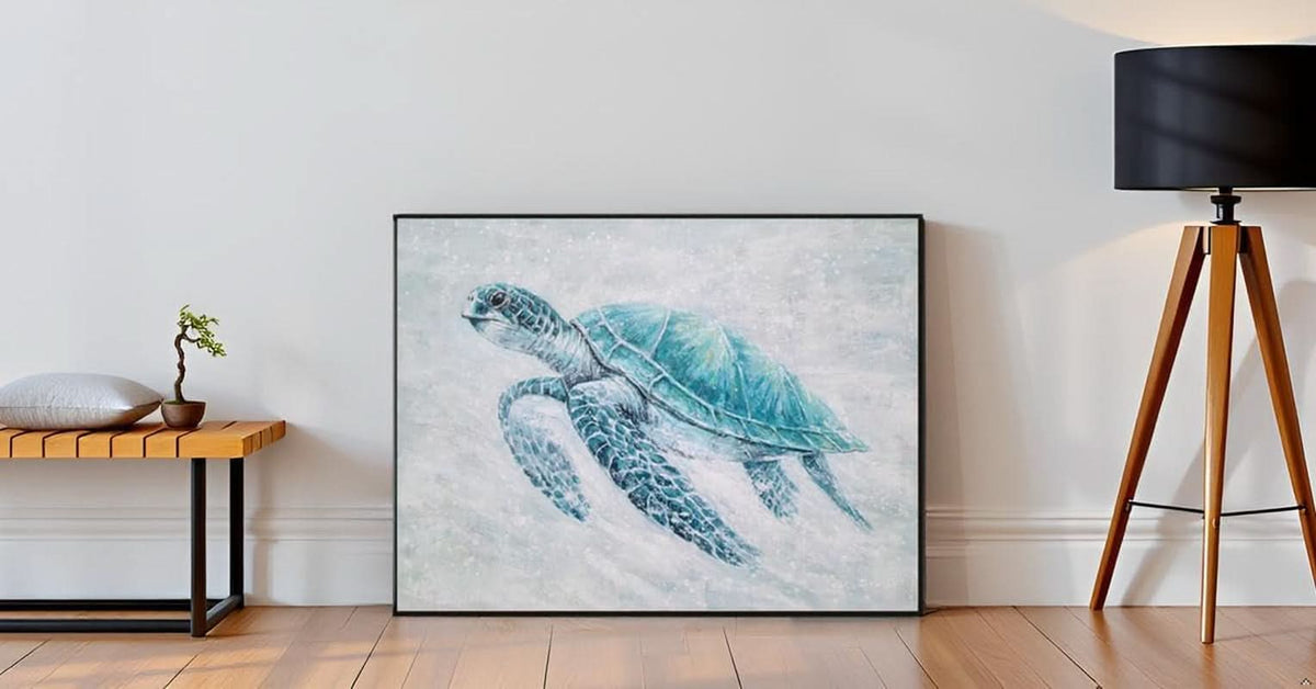 Sea Turtle Wall Art Extra Large Hand-Painted Teal Canvas – image 4