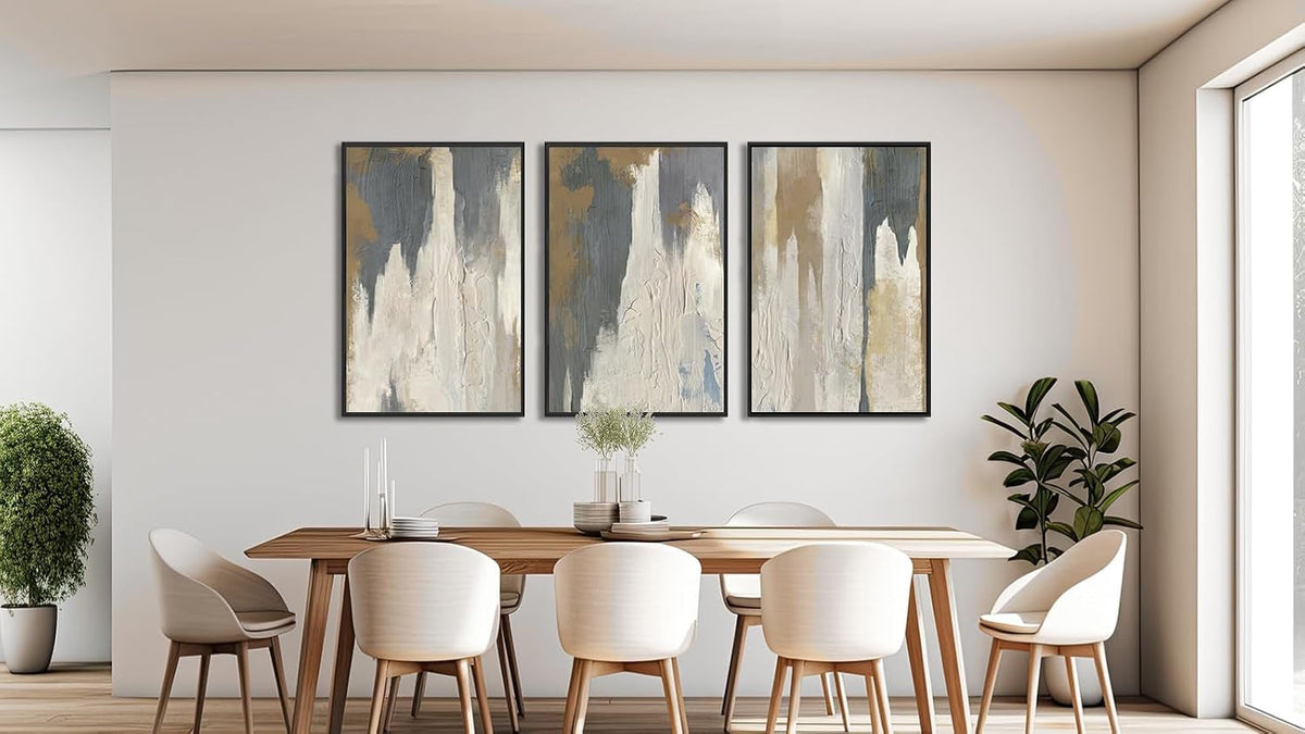 Expressionist Abstract Wall Art Set of 3 Beige Gray Canvas, 16x24 in – image 3