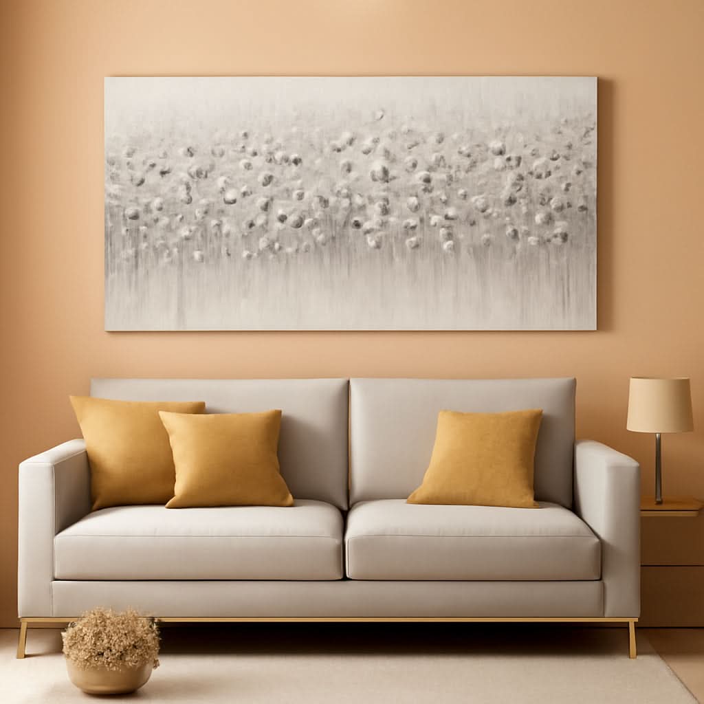 Flower Floral Wall Art 24x48 Framed White Canvas for Living Room – main view