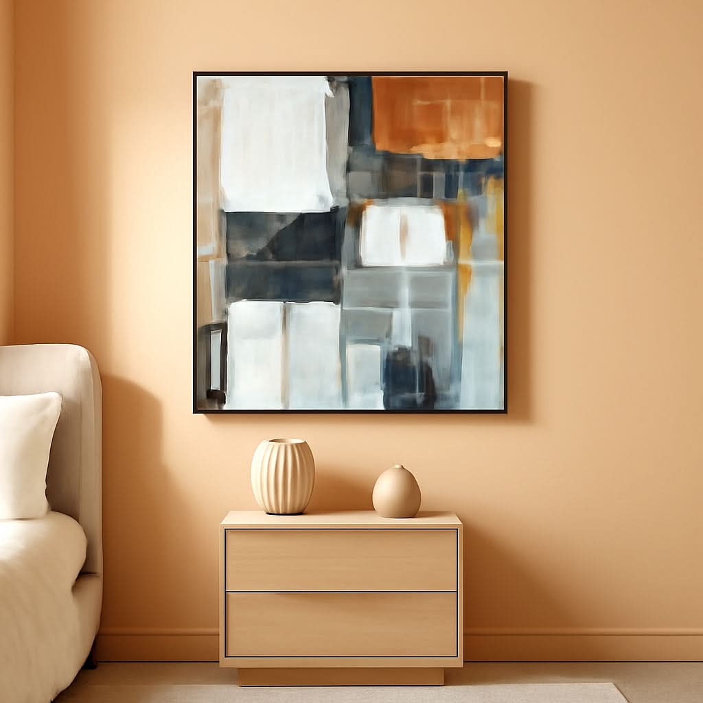 Matte Modern Wall Art 48x72 Hand-Painted Framed Black – main view