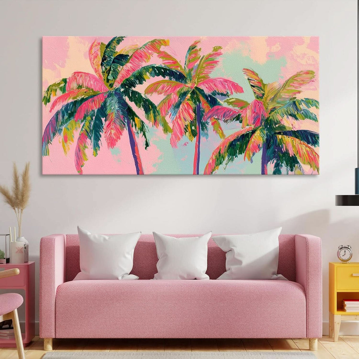 Seascape Palm Tree Coastal Wall Art Framed Pink Canvas – image 3