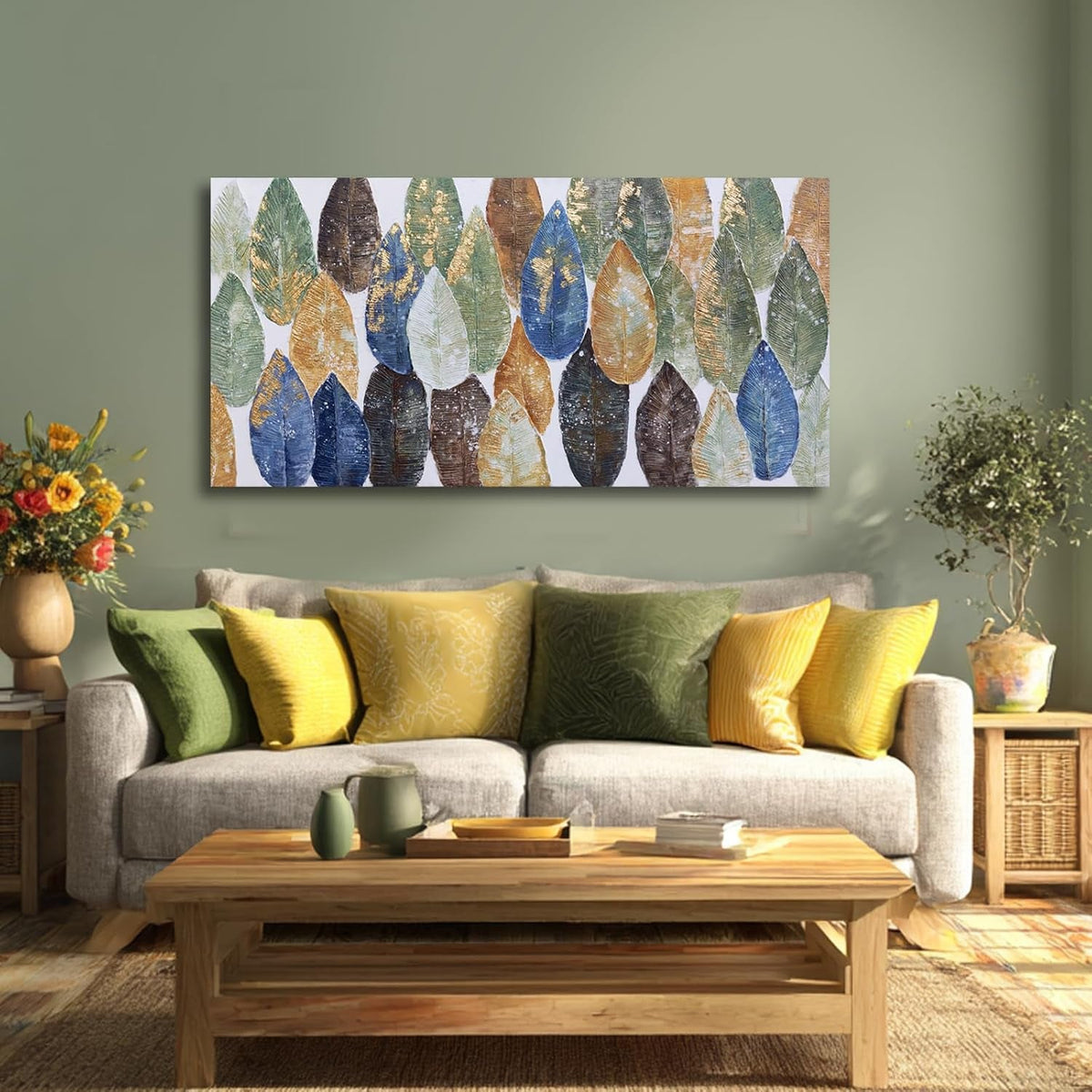 Leaf Botanical Wall Art 24x48 Colorful Canvas for Living Room – image 2