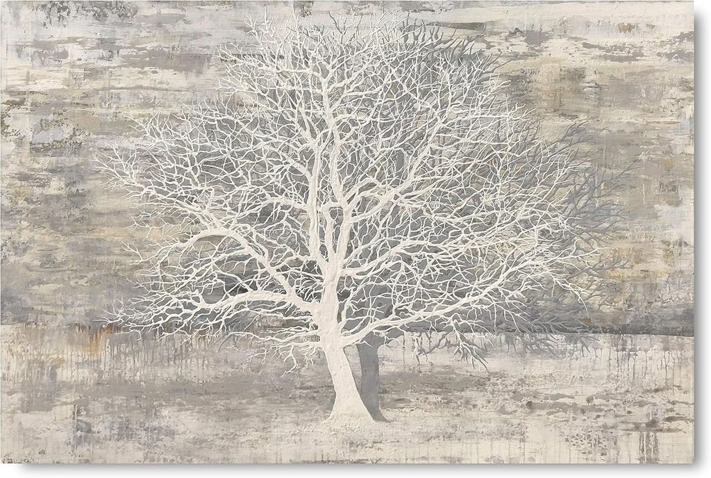 Tree of Life Textured Landscape Wall Art Hand-Painted Grey Canvas – image 2