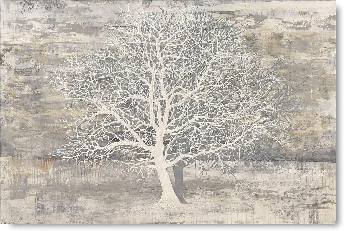 Tree of Life Textured Landscape Wall Art Hand-Painted Grey Canvas – image 2