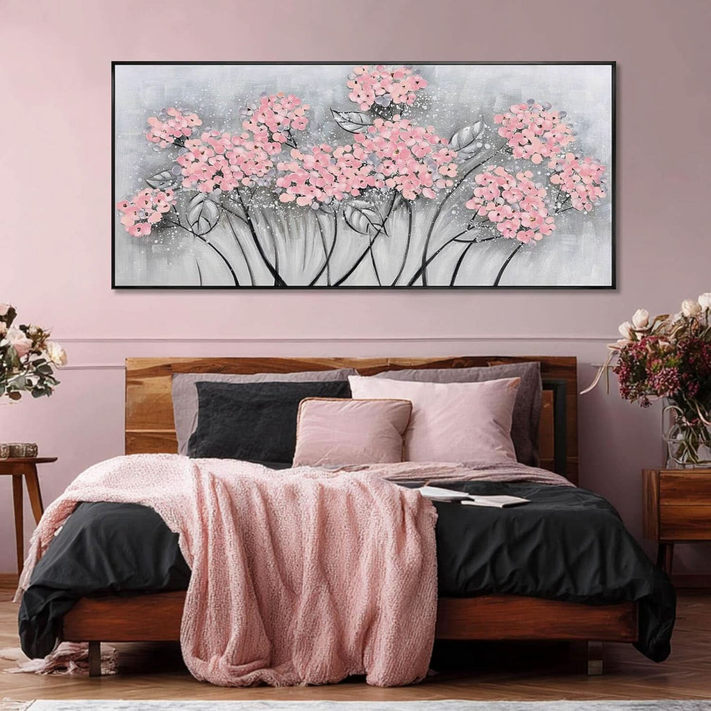 Floral Wall Art 32x70 Hand-Painted Pink Canvas for Living Room – image 7