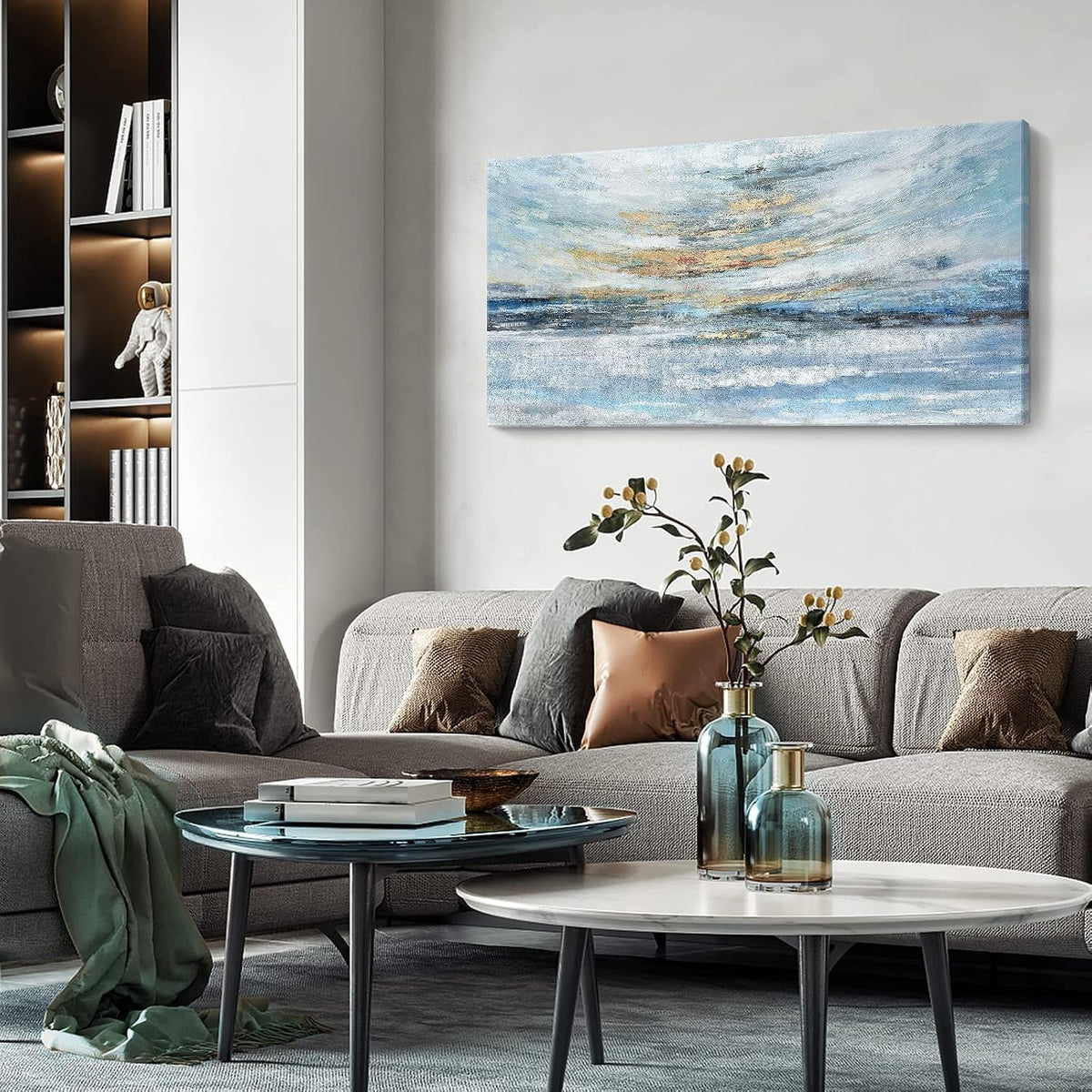 Oceanic Panorama Coastal Wall Art 48x24 Light Blue Canvas – image 4
