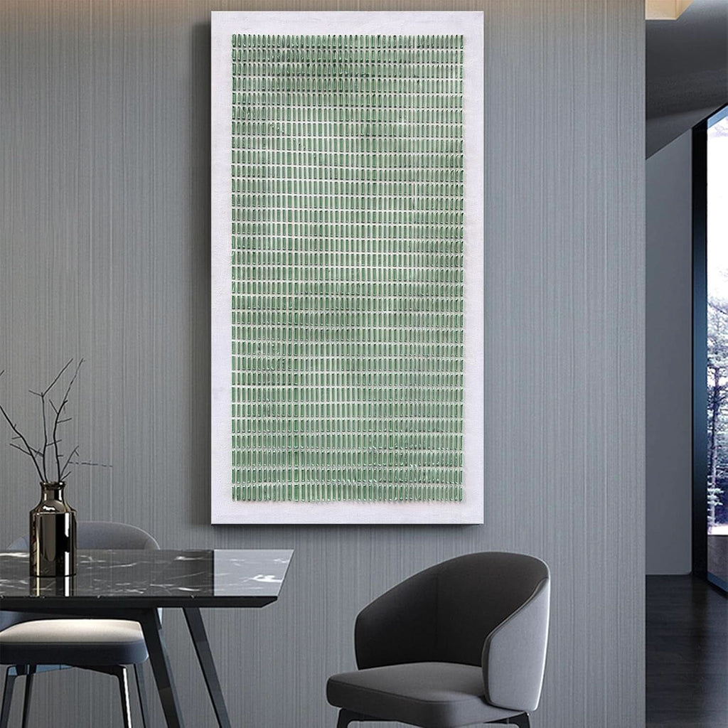 Finish Textured Abstract Wall Art 24x48 Hand-Painted White Green – image 4
