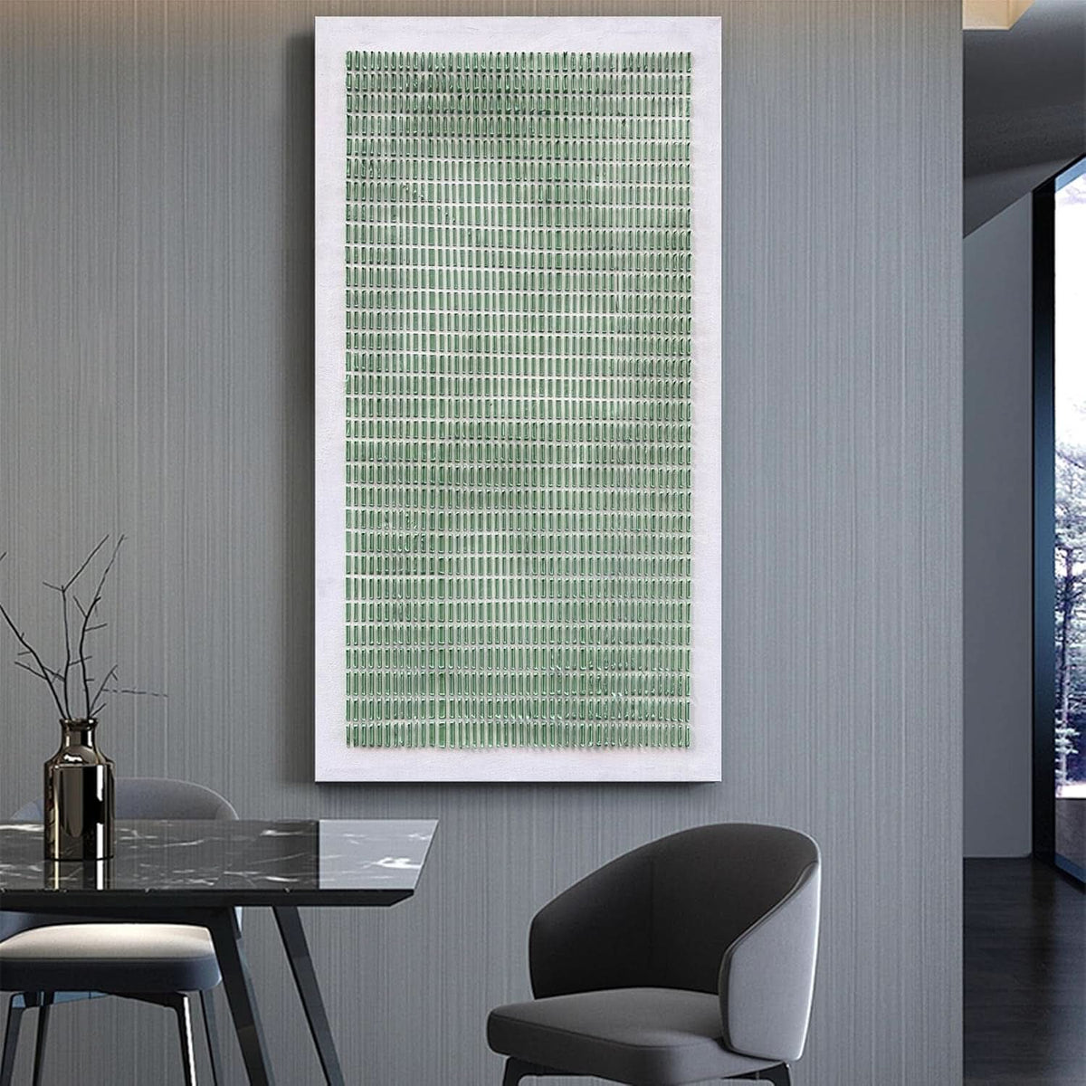 Finish Textured Abstract Wall Art 24x48 Hand-Painted White Green – image 4