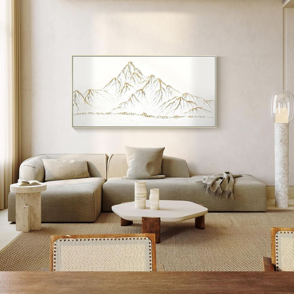 Textured Landscape Wall Art 48x24 Hand-Painted Framed White Gold – image 3