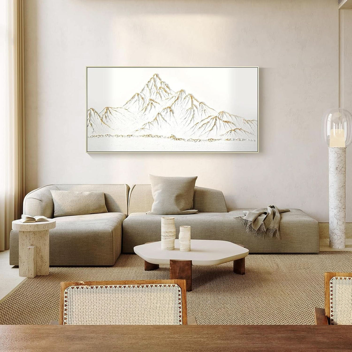 Textured Landscape Wall Art 48x24 Hand-Painted Framed White Gold – image 3