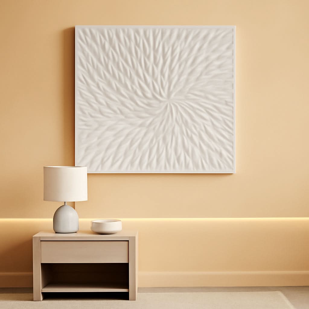 Intricately Textured Floral Wall Art 24x48 Hand-Painted White Canvas – main view