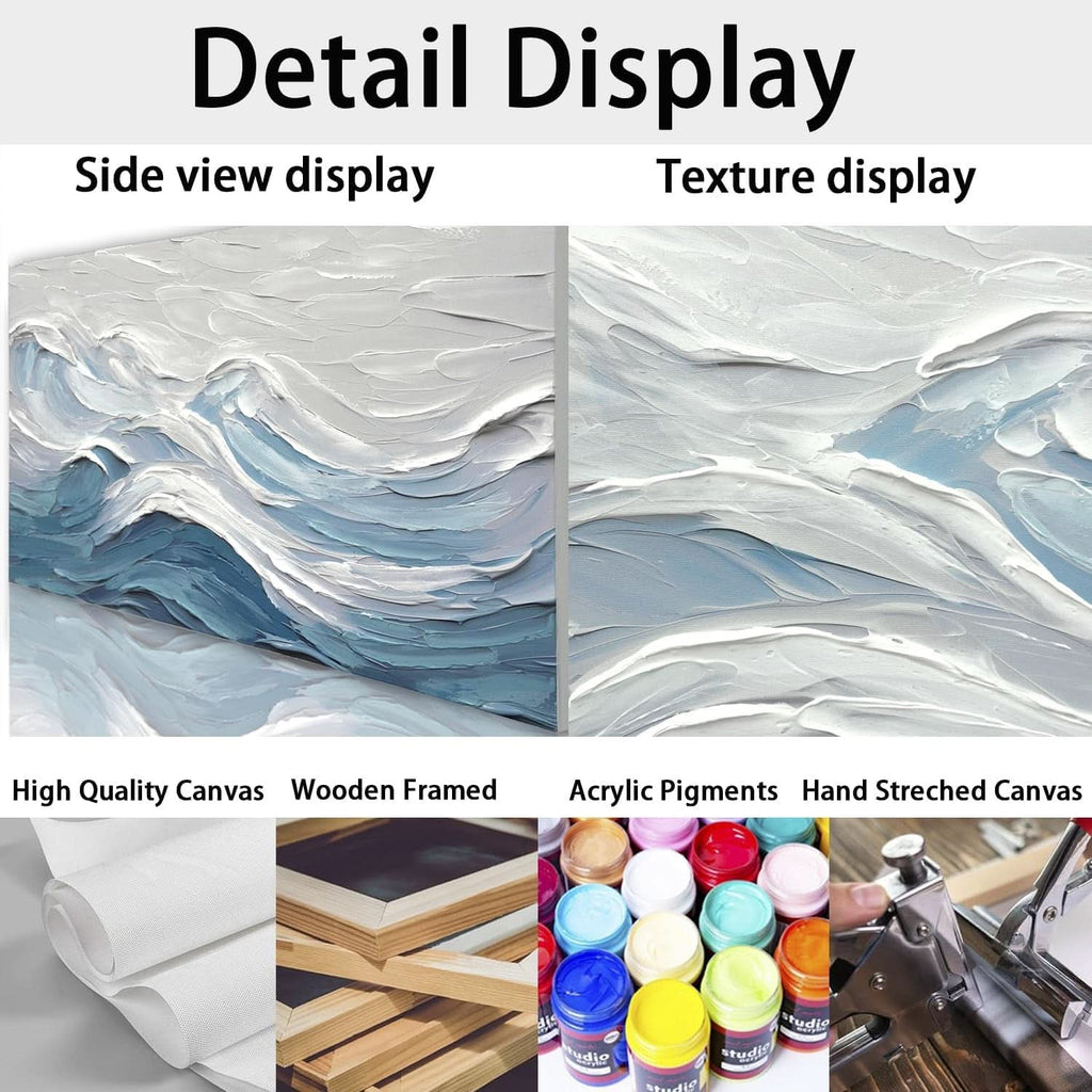 Abstract Wall Art 28x57 Hand-Painted White Blue Canvas – image 4
