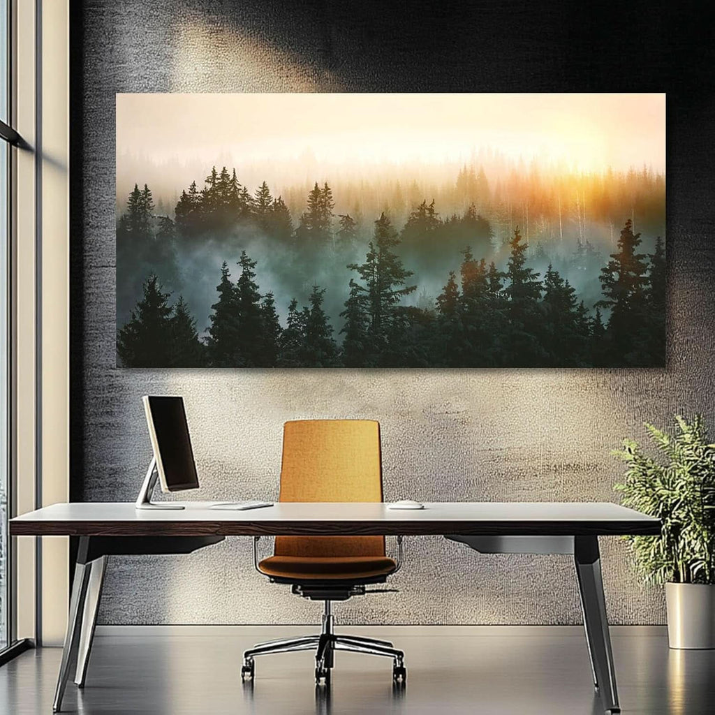 Sunrise Forestscape Landscape Wall Art 48x24 Framed Canvas – image 2