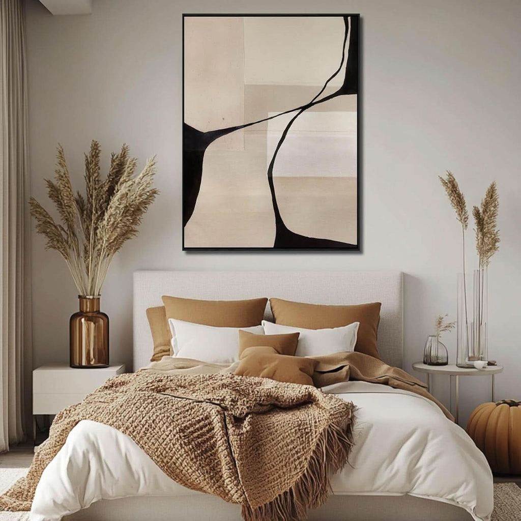 Abstract Wall Art 36x48 Hand-Painted Black Beige Canvas – image 7