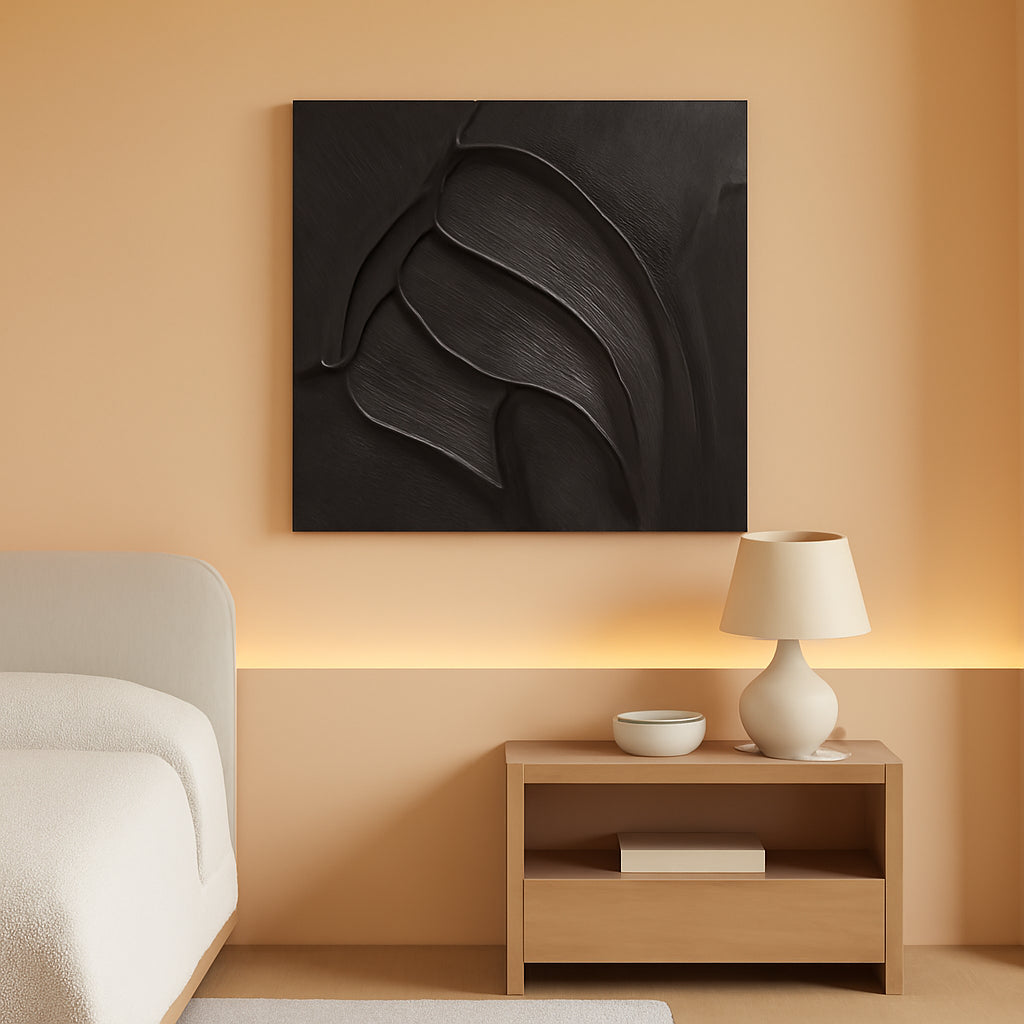 Midnight Abstract Wall Art 20x40 Hand-Painted Black Canvas – main view