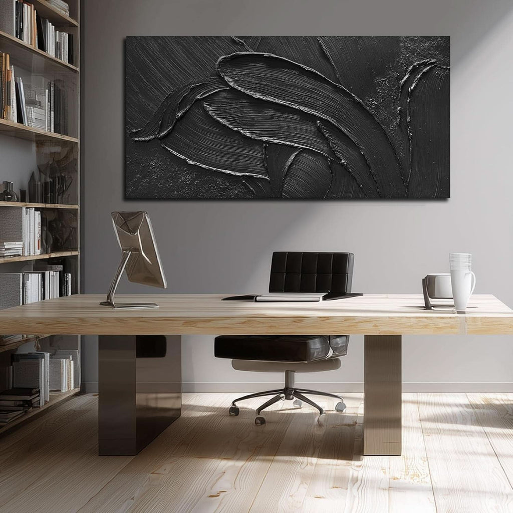Textured Abstract Wall Art 29x58 Hand-Painted Black – image 5