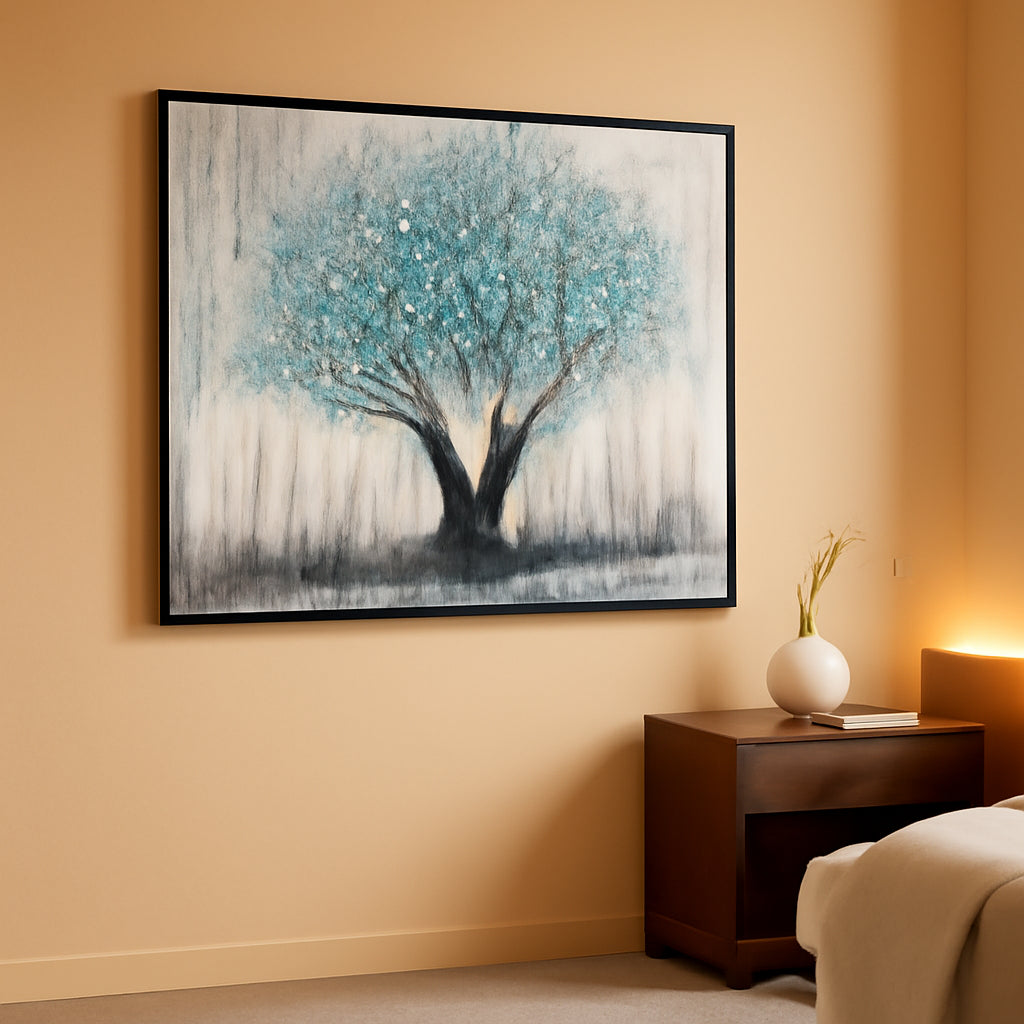Tree of Life Landscape Wall Art 58x29 Framed Teal Canvas – main view