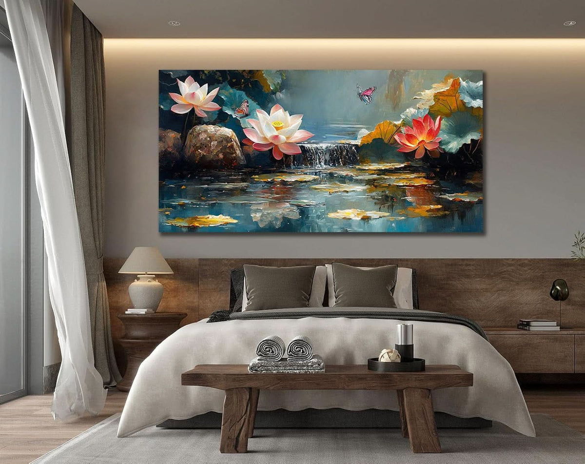 Lotus Vibrant Textured Landscape Wall Art 58x29 Canvas – image 3