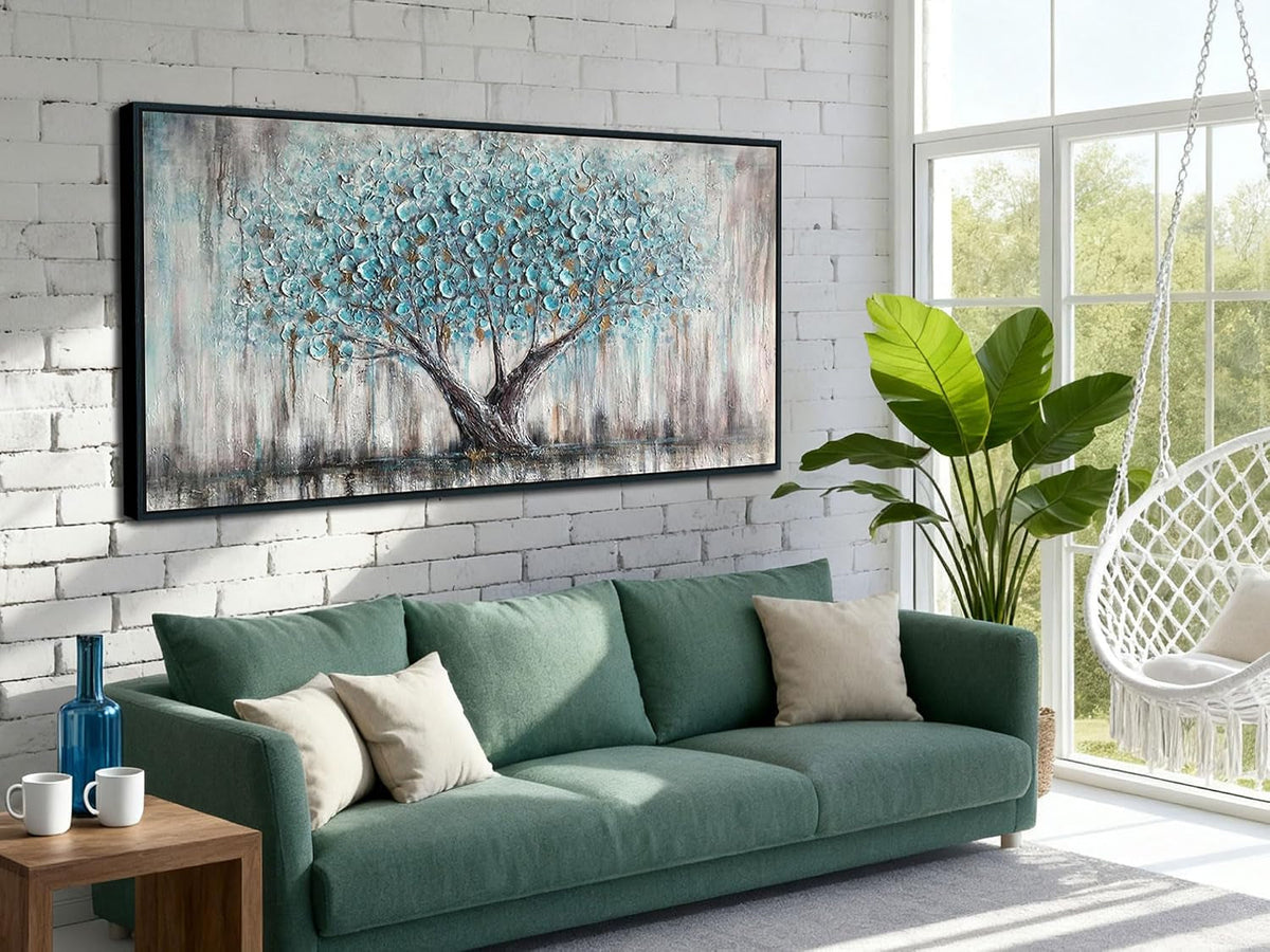Tree of Life Landscape Wall Art 58x29 Framed Teal Canvas – image 6