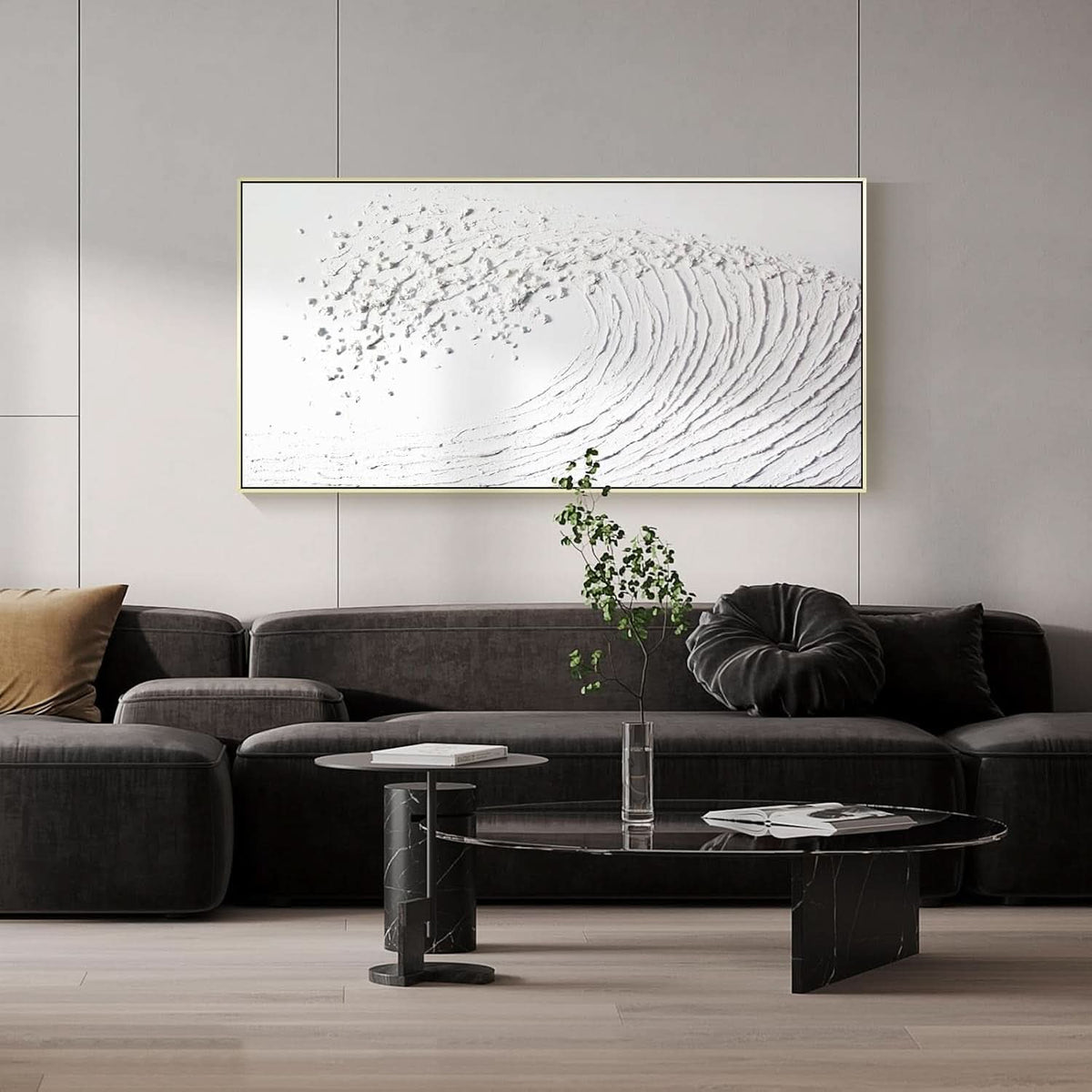 Ocean Waves Coastal Wall Art 48x24 Hand-Painted Framed White Canvas – image 4