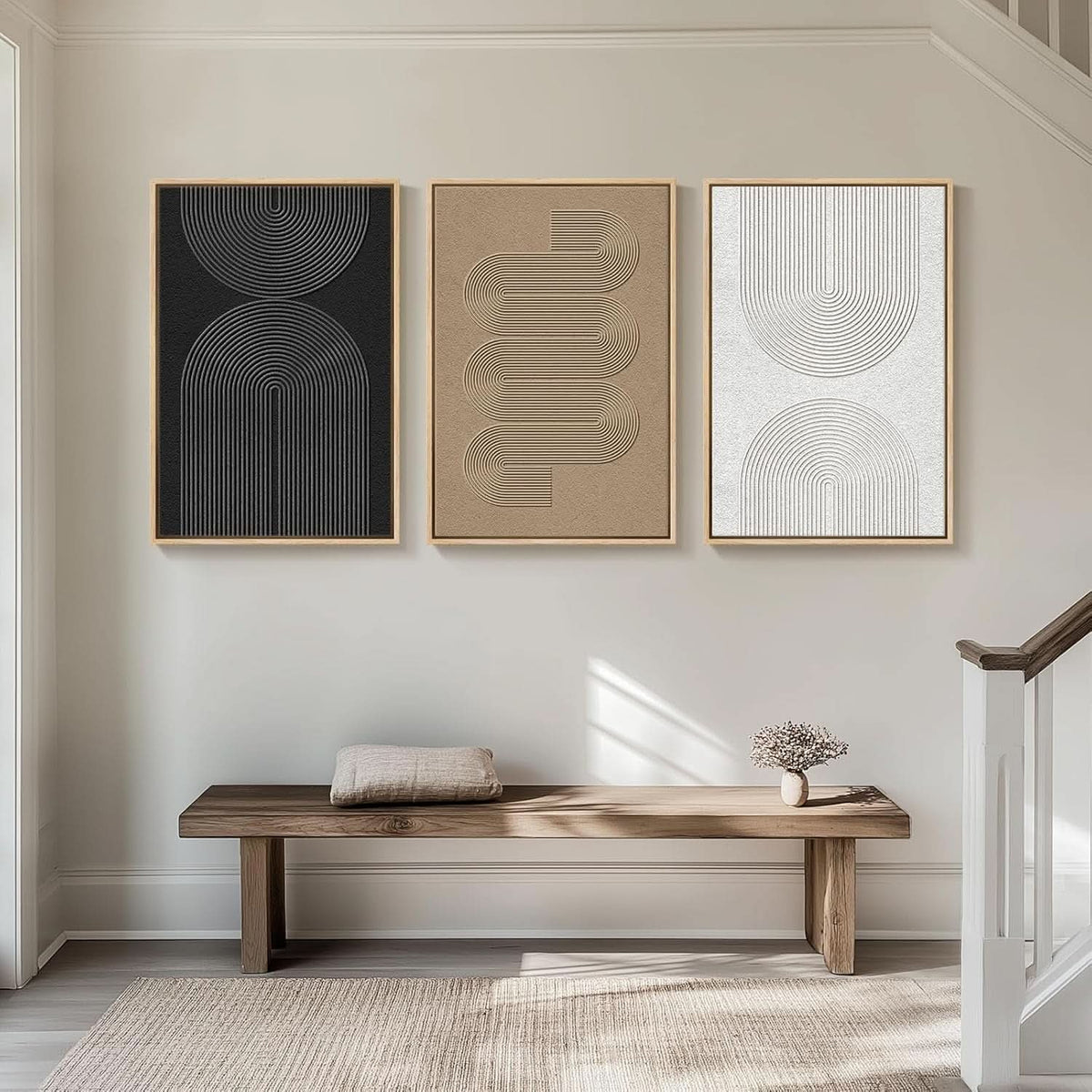 Geometric Black and White Abstract Wall Art Set of 3 Framed, 24x36 in – image 4