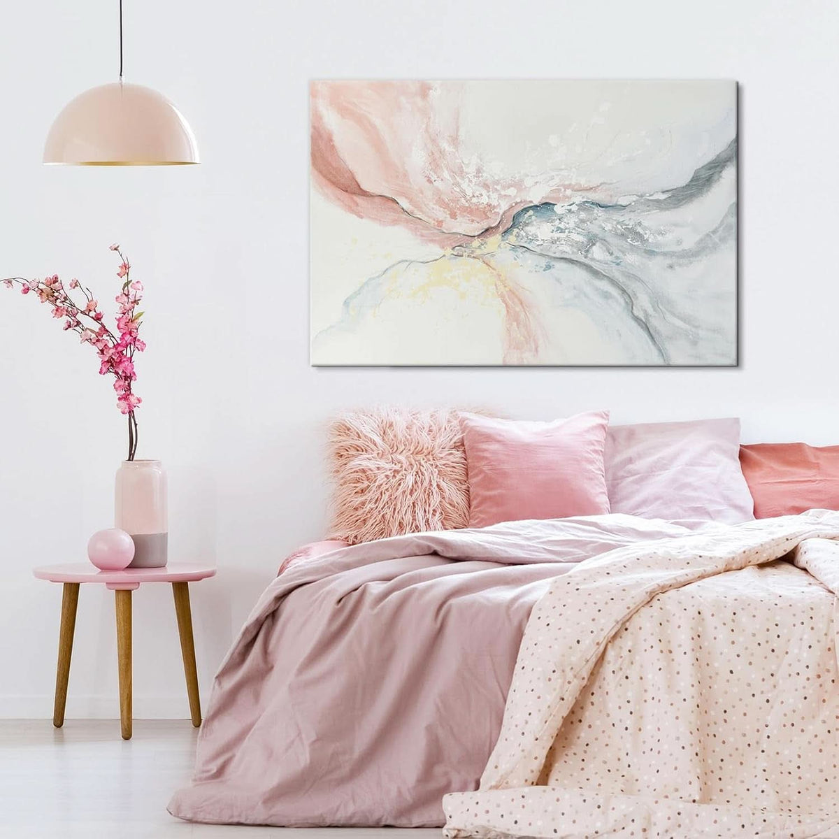 Abstract Wall Art 36x24 Hand-Painted Pink Canvas for Living Room – image 4