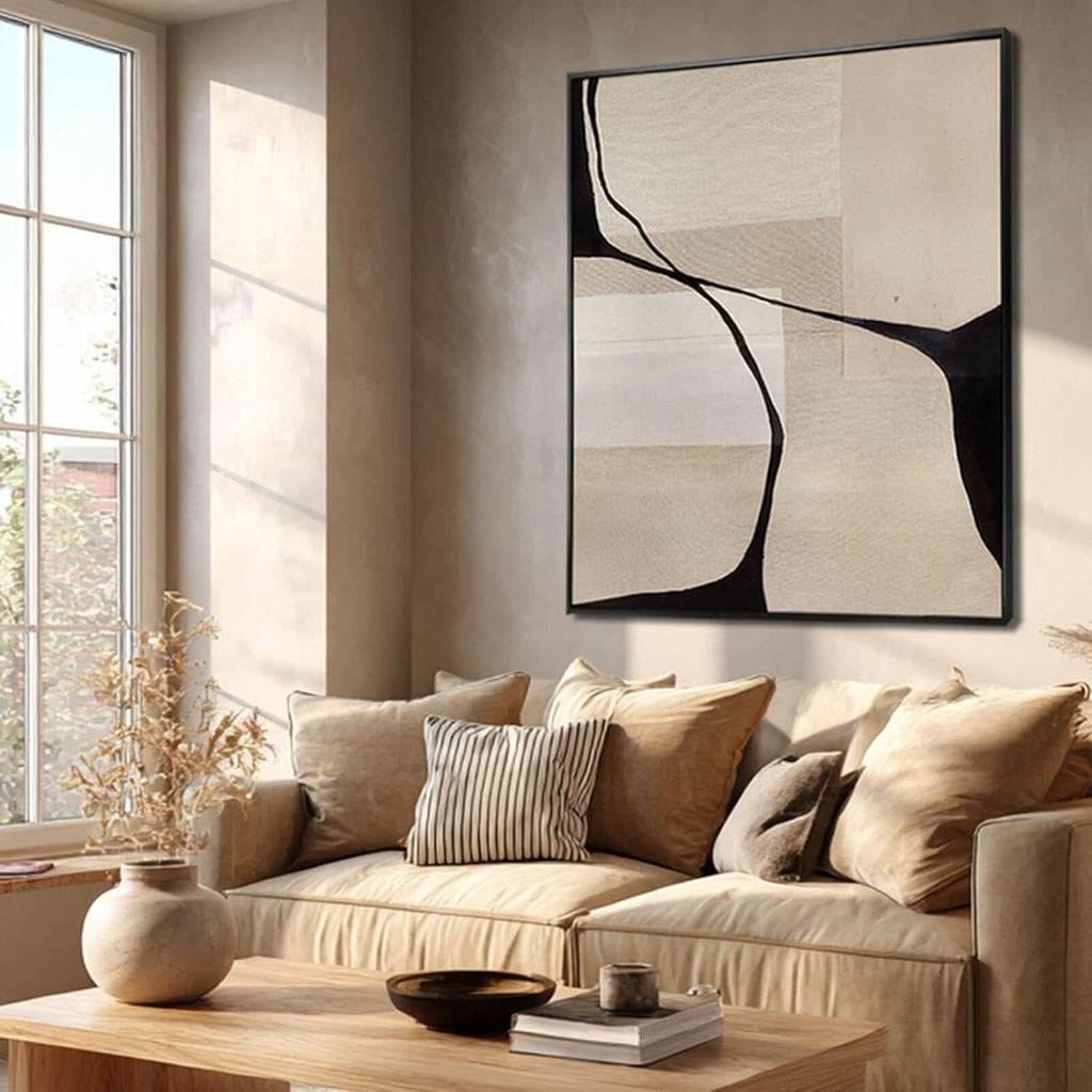 Abstract Wall Art 36x48 Hand-Painted Black Beige Canvas – image 2