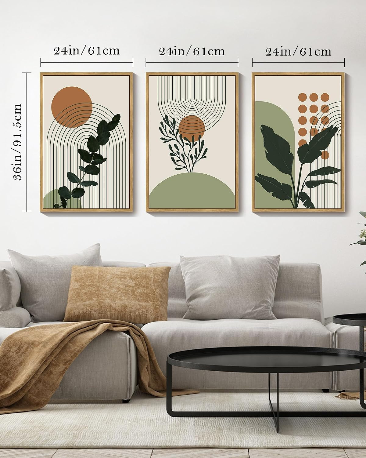 Boho Botanical Wall Art 24x36 Framed Green Canvas for Living Room – image 2