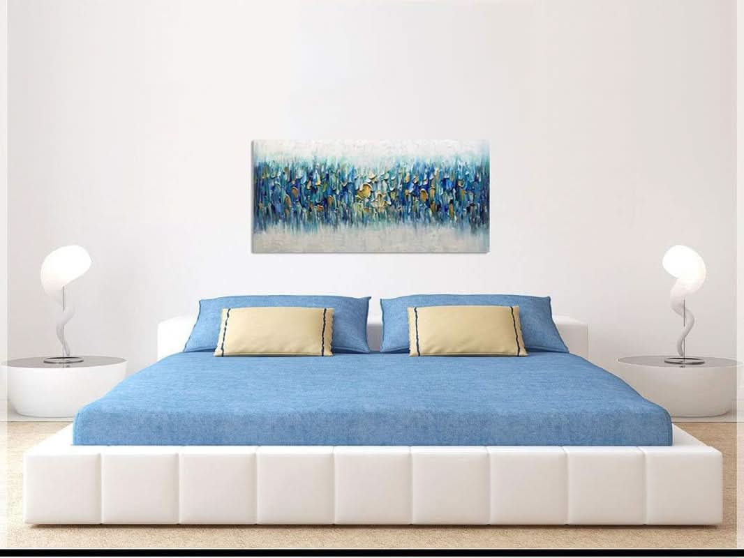 Gradient Palette Abstract Wall Art 30x60 Hand-Painted Teal Blue Canvas – image 5
