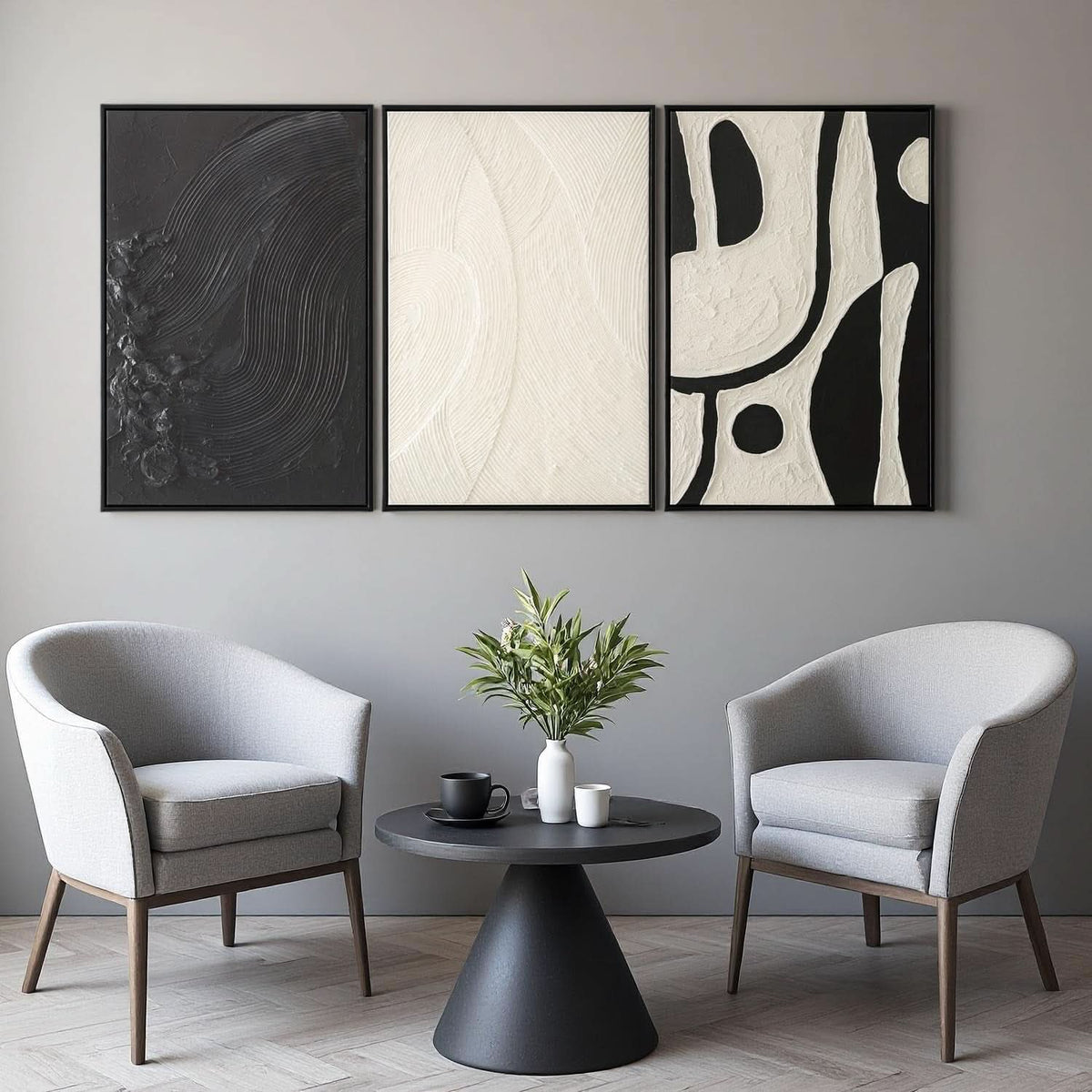 Black and White Abstract Wall Art Set of 3 Framed, 20x30 in – image 4